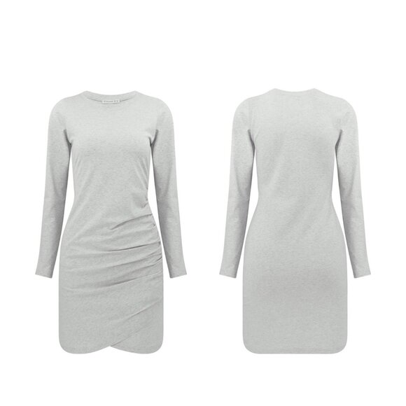 👗 2/$30 👗 Heather Light Gray Long Sleeve Bodycon Dress with Ruching sz S - Picture 3 of 4